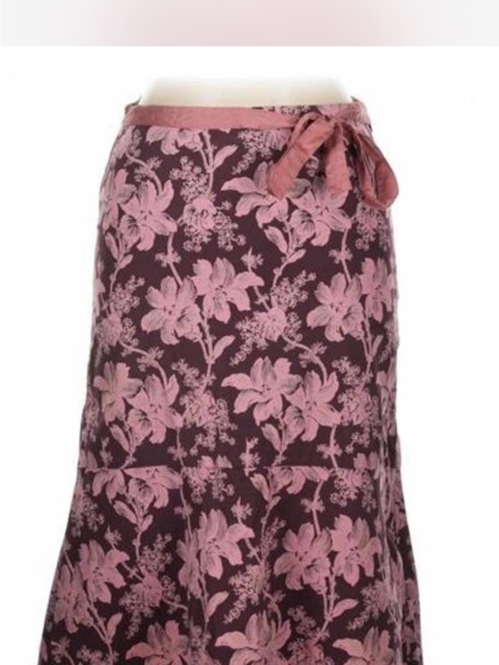 Women's Floral Midi Skirt - Pink on Dark Brown